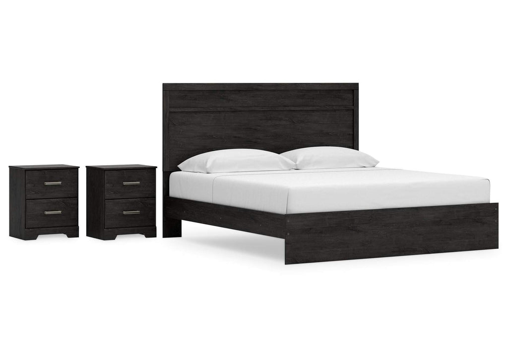 Belachime King Panel Bed with 2 Nightstands
