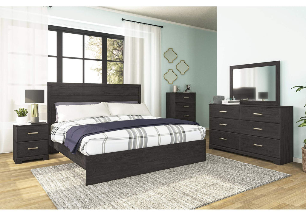 Belachime King Panel Bed with Mirrored Dresser and Chest