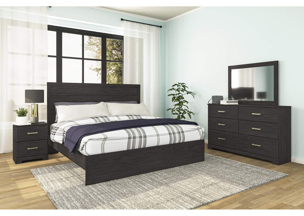 Belachime Full Panel Bed with Mirrored Dresser and 2 Nightstands