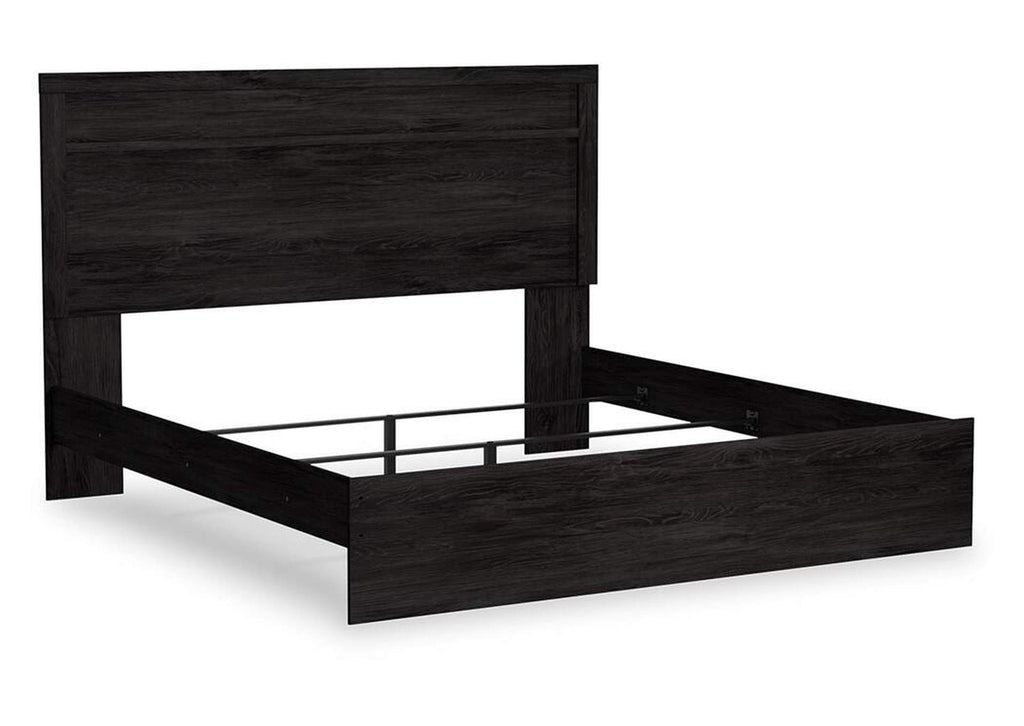 Belachime King Panel Bed with Mirrored Dresser and Chest angled view