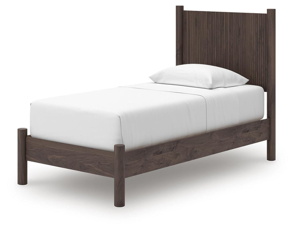 Pamytta Twin Panel Platform Bed in Brown, angle view