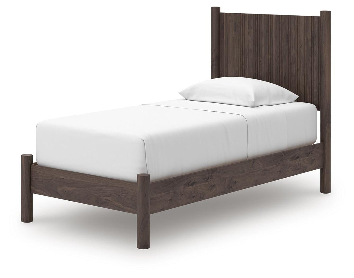 Pamytta Twin Panel Platform Bed in Brown, angle view