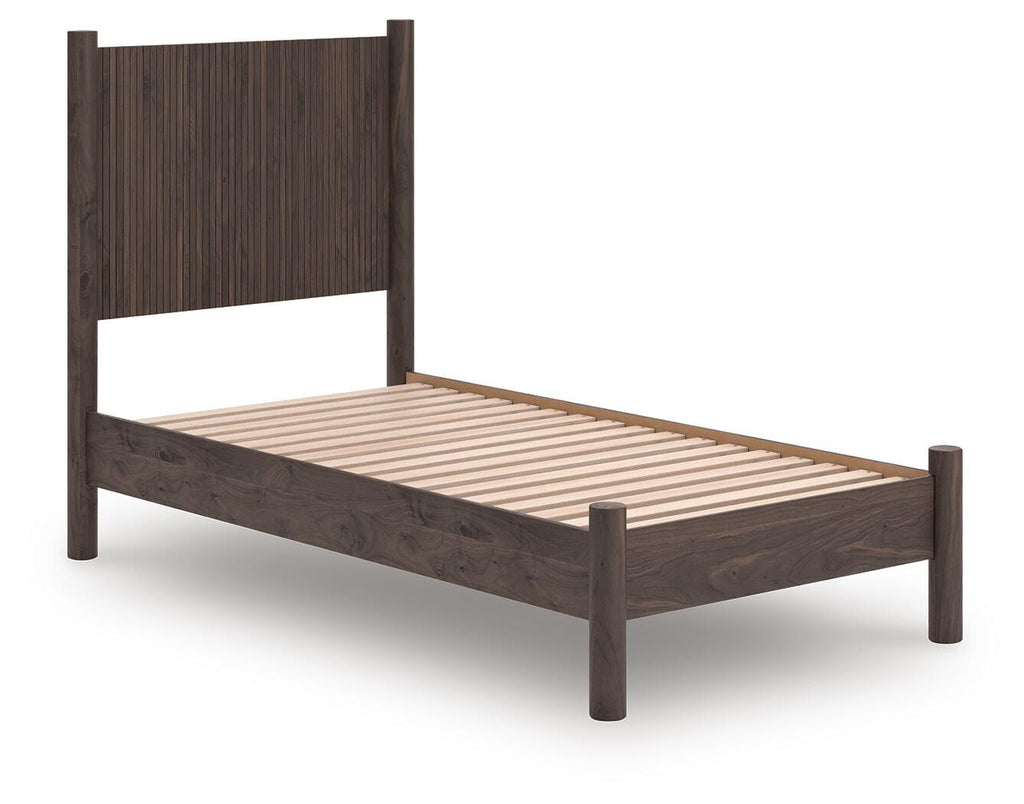 Pamytta Twin Panel Platform Bed in Brown, angle view