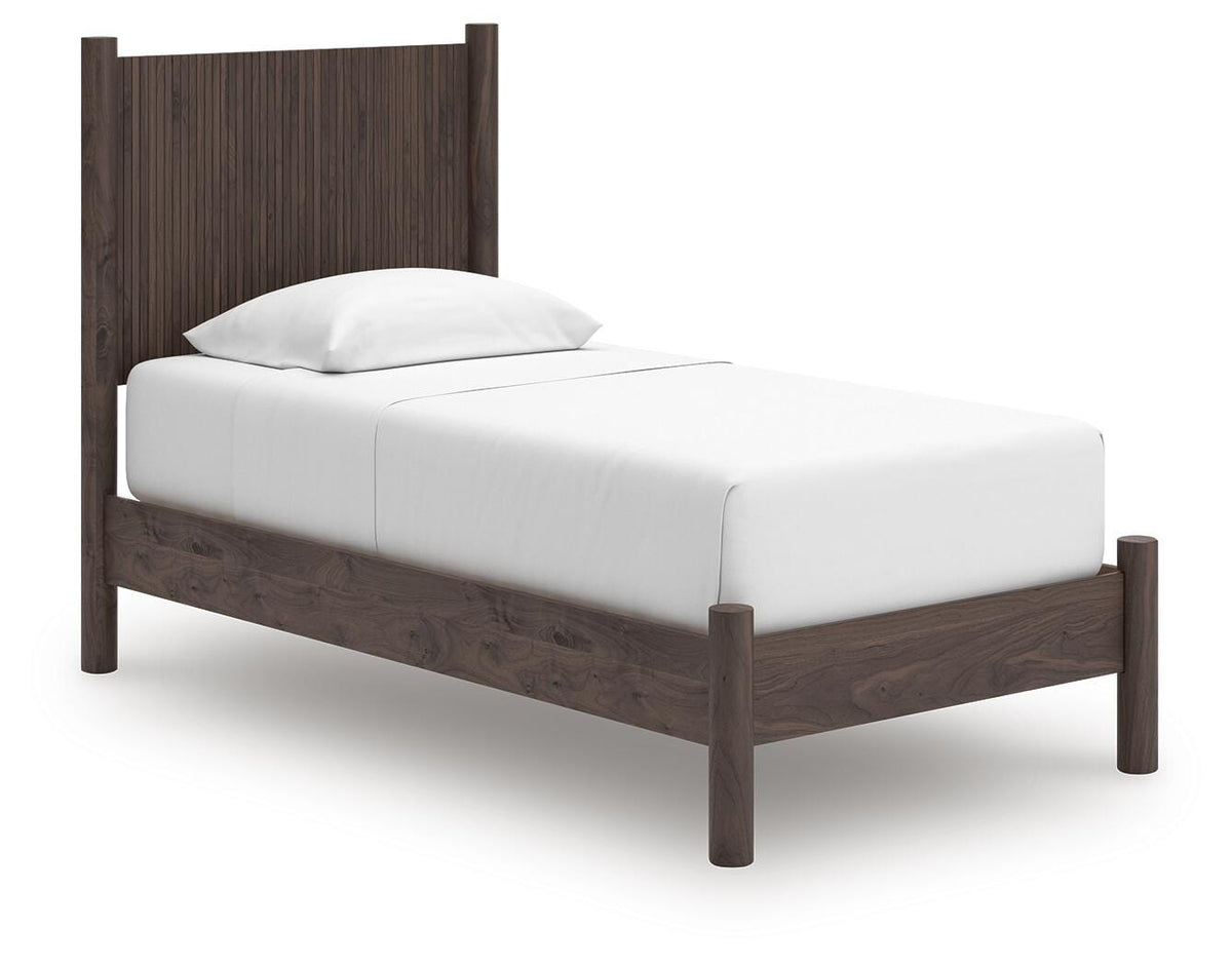 Pamytta Twin Panel Platform Bed in Brown, angle view