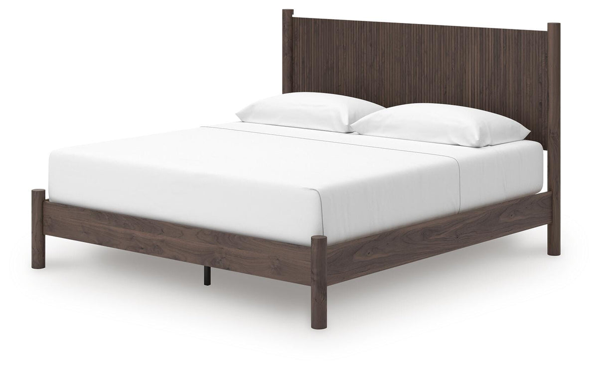 Pamytta King Panel Platform Bed in Brown, angle view
