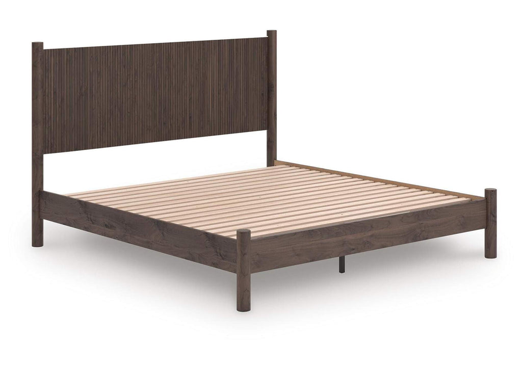 Cadmori King Panel Platform Bed, Chest and Nightstand angled view