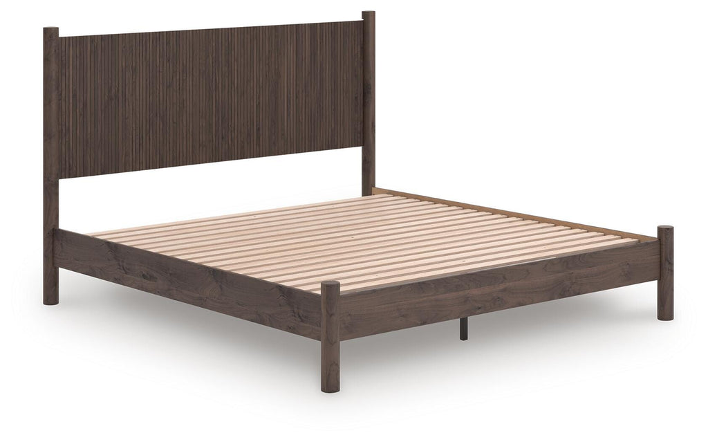 Pamytta King Panel Platform Bed in Brown, angle view