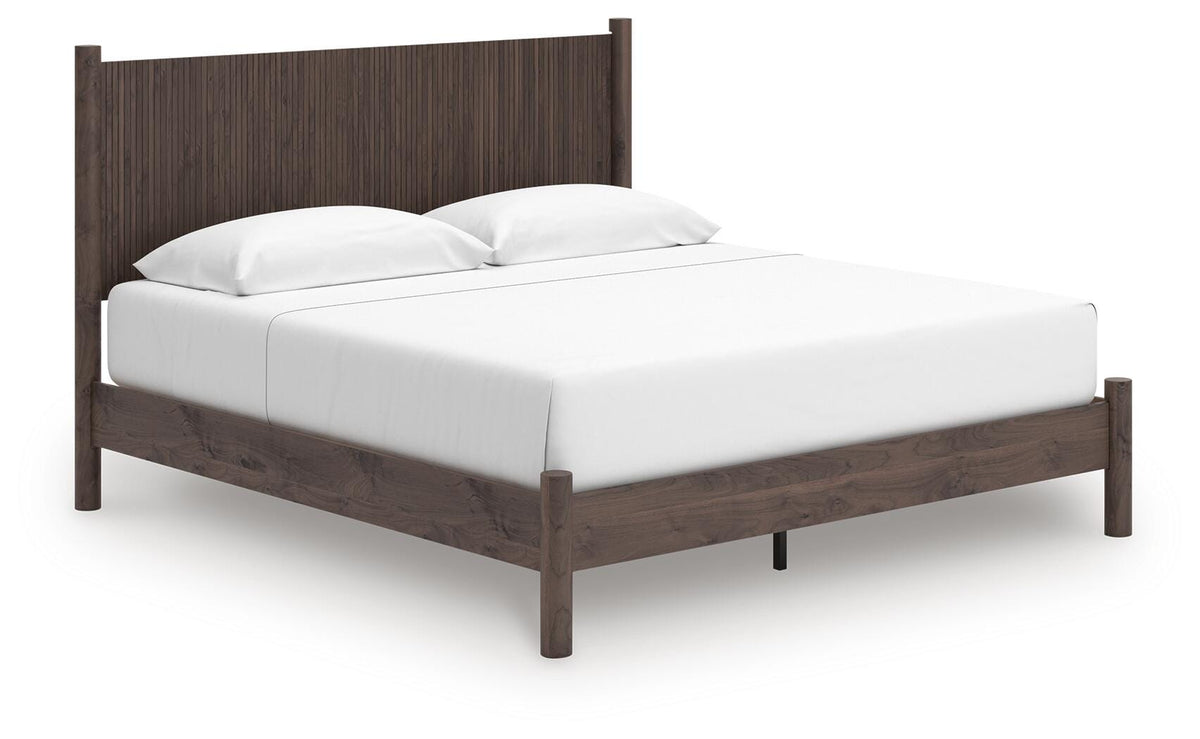Pamytta King Panel Platform Bed in Brown, angle view