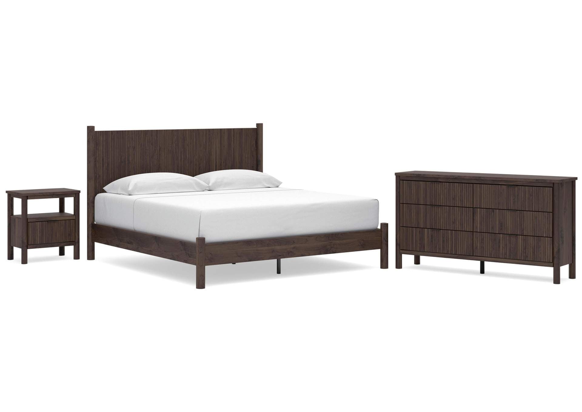 Cadmori King Panel Platform Bed, Dresser, Mirror and Nightstand