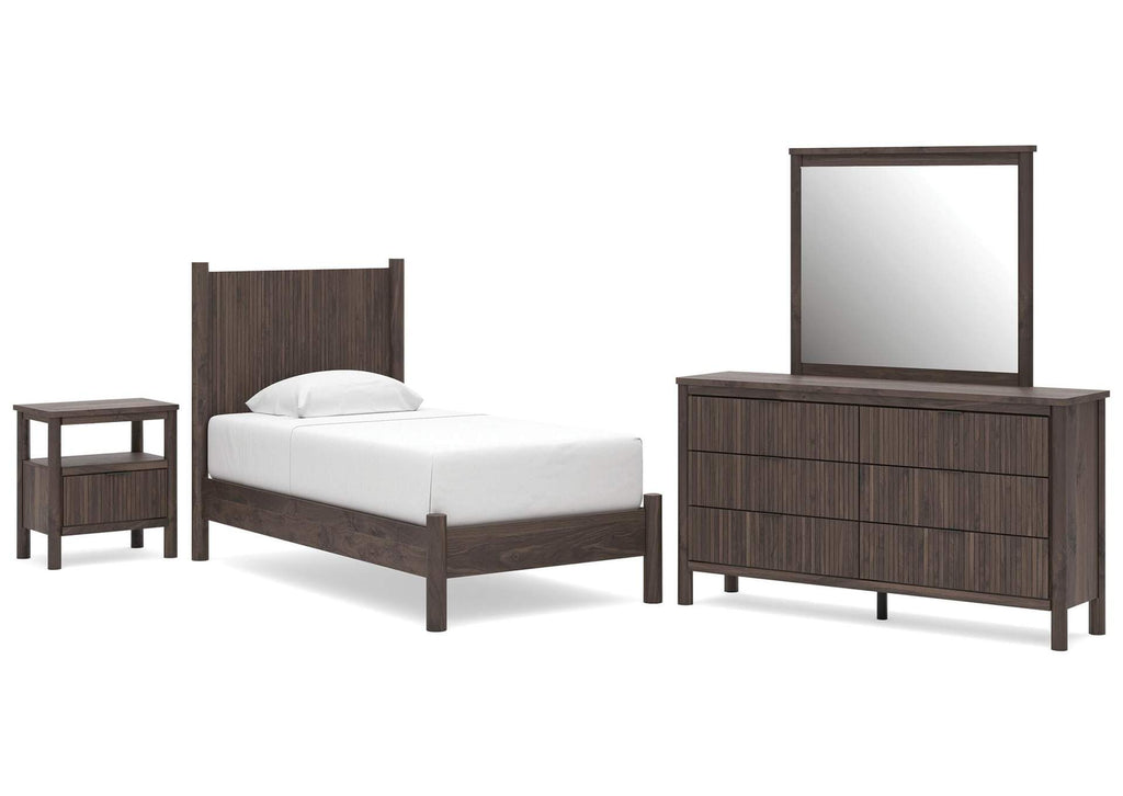 Cadmori Twin Panel Platform Bed, Dresser, Mirror and Nightstand