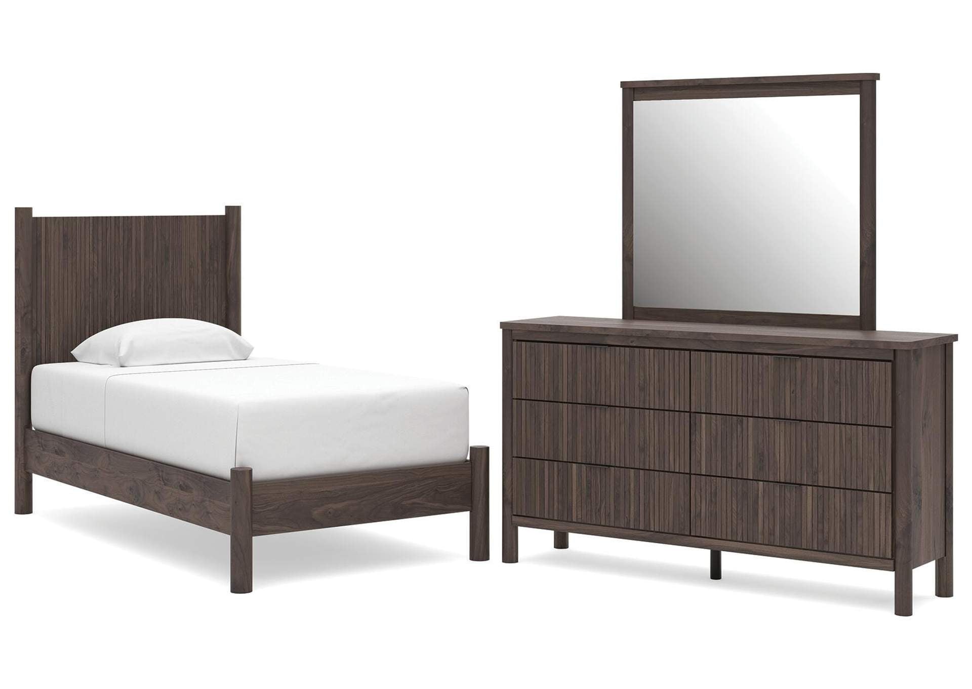 Cadmori Twin Panel Platform Bed, Dresser and Mirror