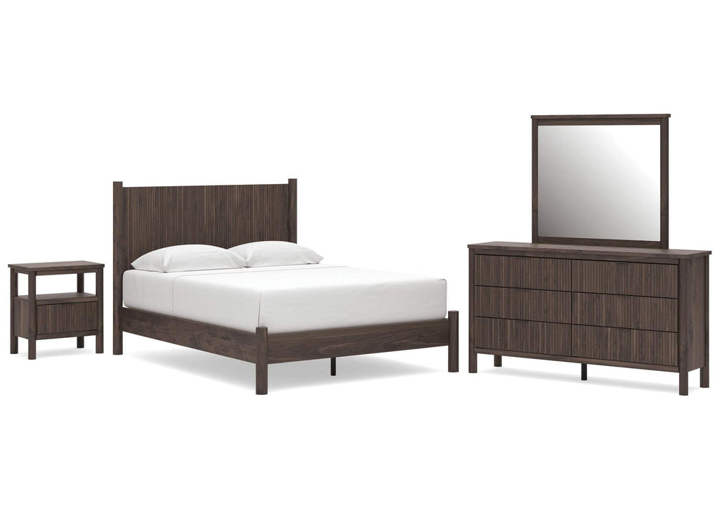 Cadmori Queen Panel Platform Bed, Dresser, Mirror and Nightstand