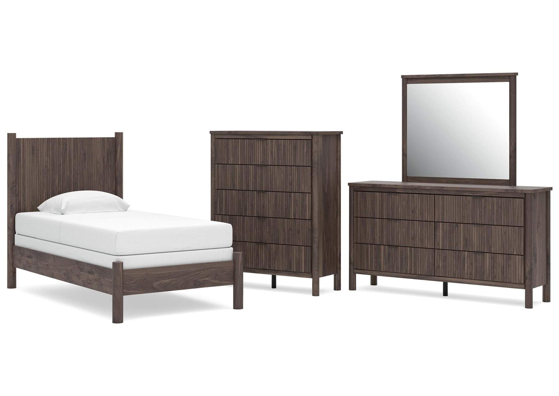 Cadmori Twin Panel Bed, Dresser, Mirror and Chest