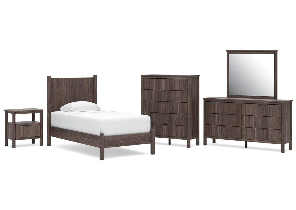 Cadmori Twin Panel Platform Bed, Dresser, Mirror, Chest and Nightstand