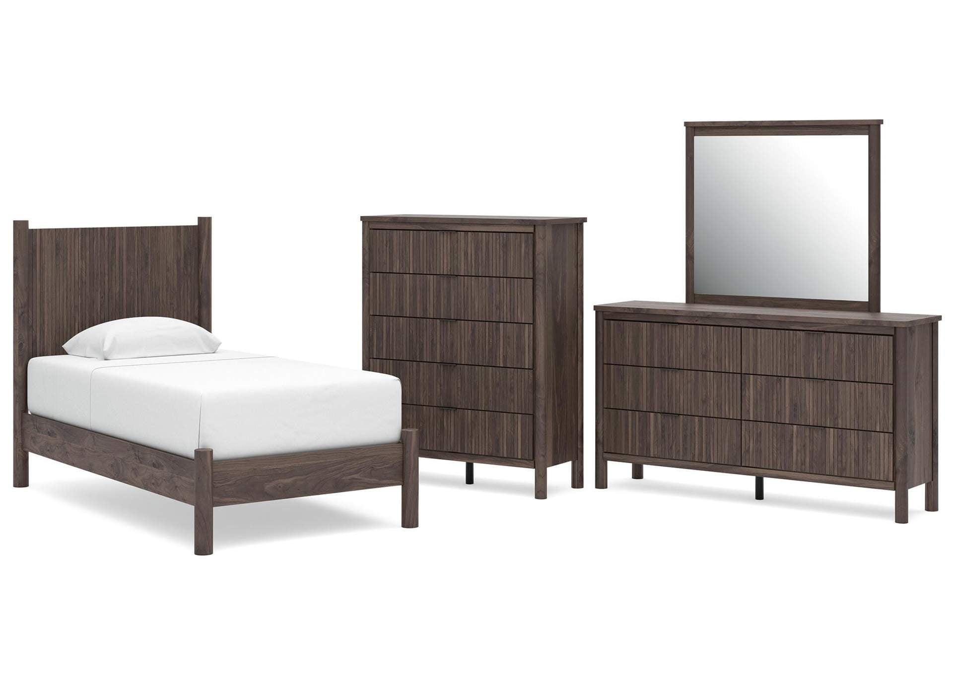Cadmori Twin Panel Platform Bed, Dresser, Mirror and Chest