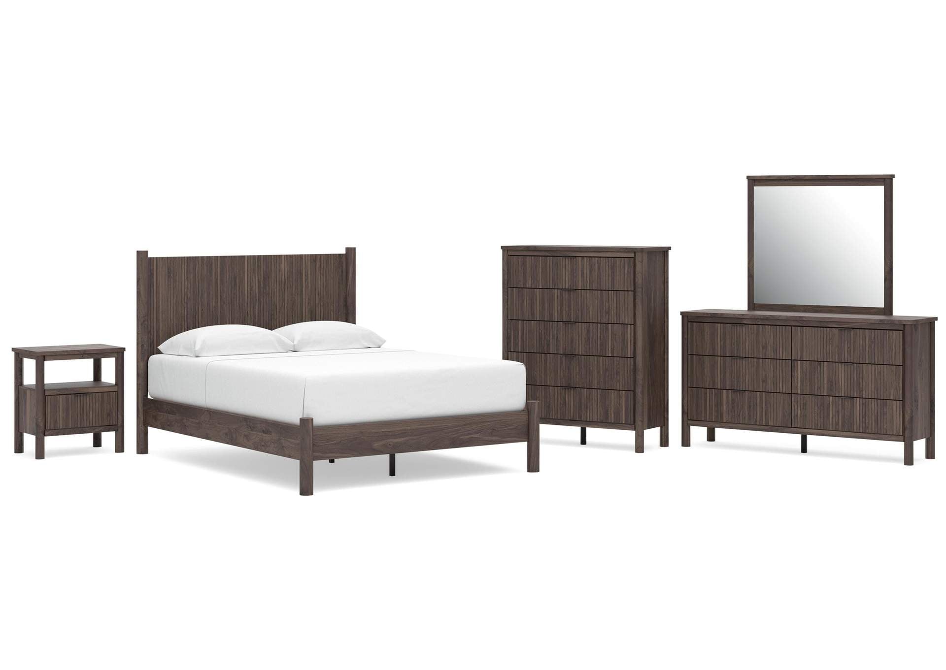 Cadmori Queen Panel Platform Bed, Dresser, Mirror, Chest and Nightstand