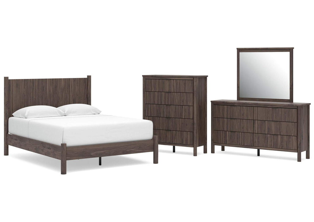Cadmori Queen Panel Platform Bed, Dresser, Mirror and Chest