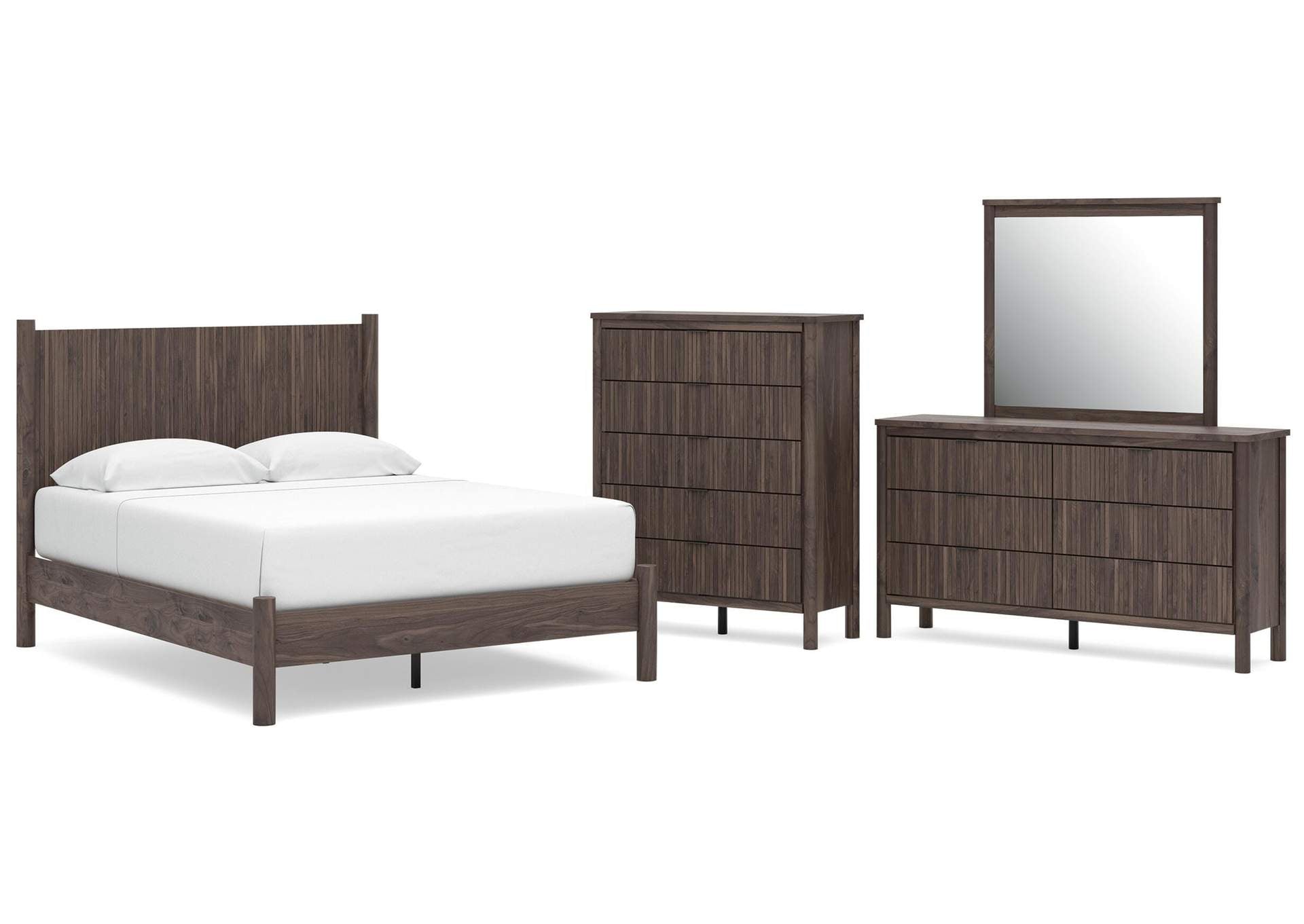 Cadmori Queen Panel Platform Bed, Dresser, Mirror and Chest