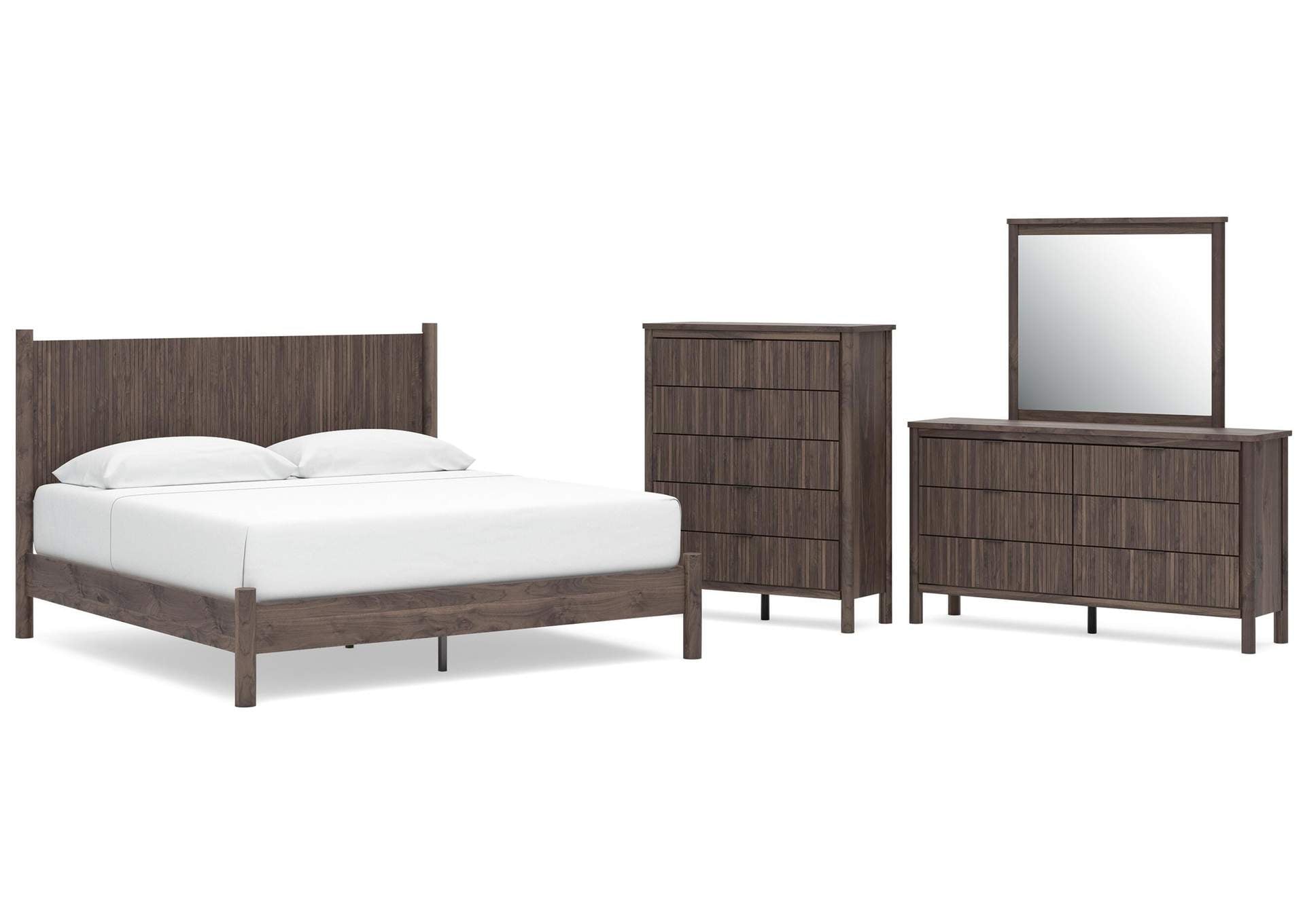 Cadmori King Panel Platform Bed, Dresser, Mirror and Chest
