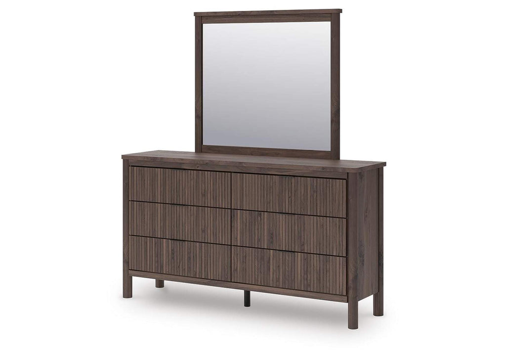Cadmori King Panel Platform Bed, Dresser, Mirror, Chest and Nightstand angled view