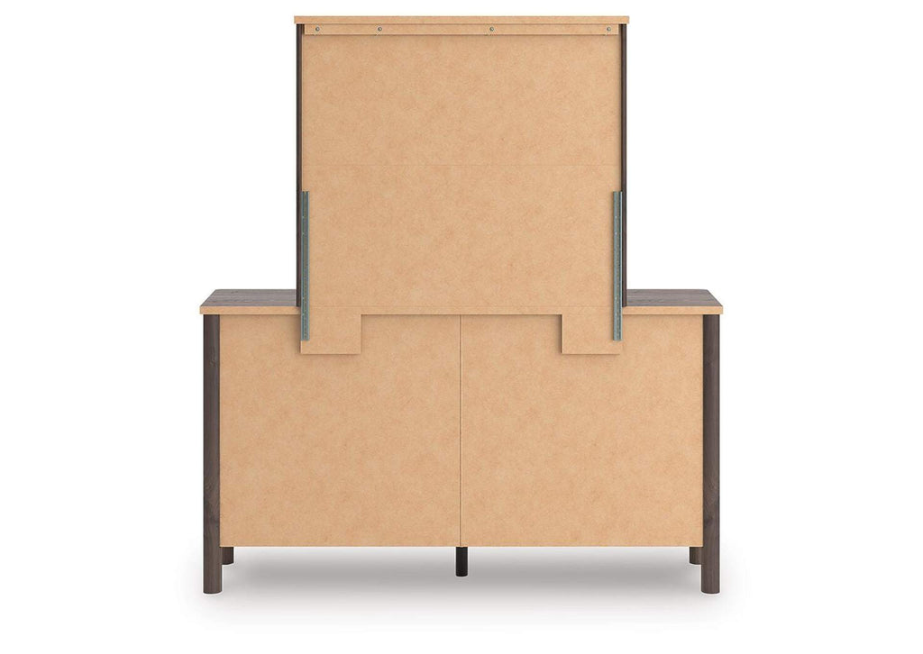 Cadmori Twin Upholstered Panel Platform Bed, Dresser, Mirror and Nightstand