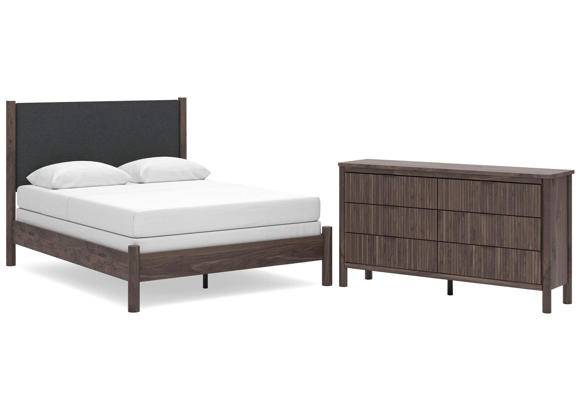 Cadmori Queen Upholstered Panel Bed and Dresser