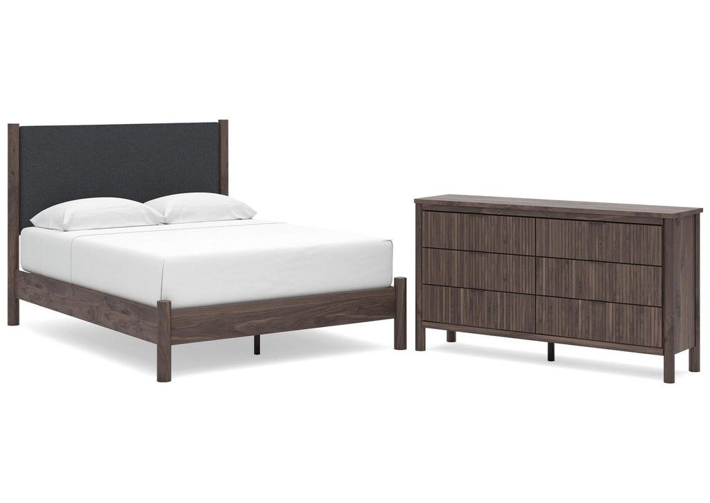Cadmori Queen Upholstered Panel Platform Bed and Dresser
