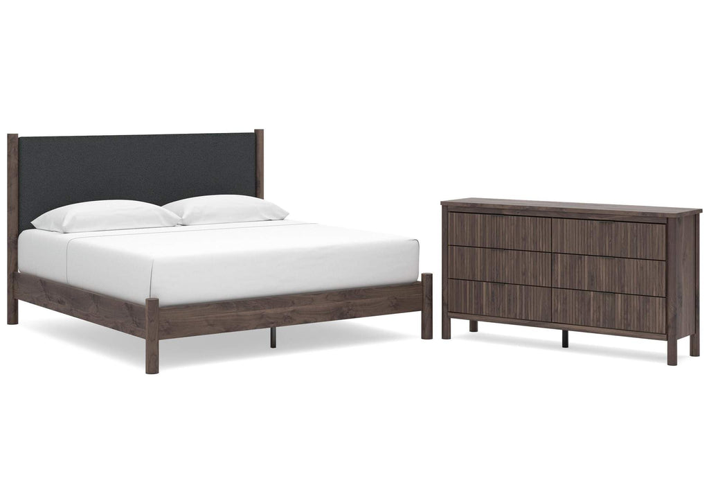 Cadmori King Upholstered Panel Platform Bed and Dresser