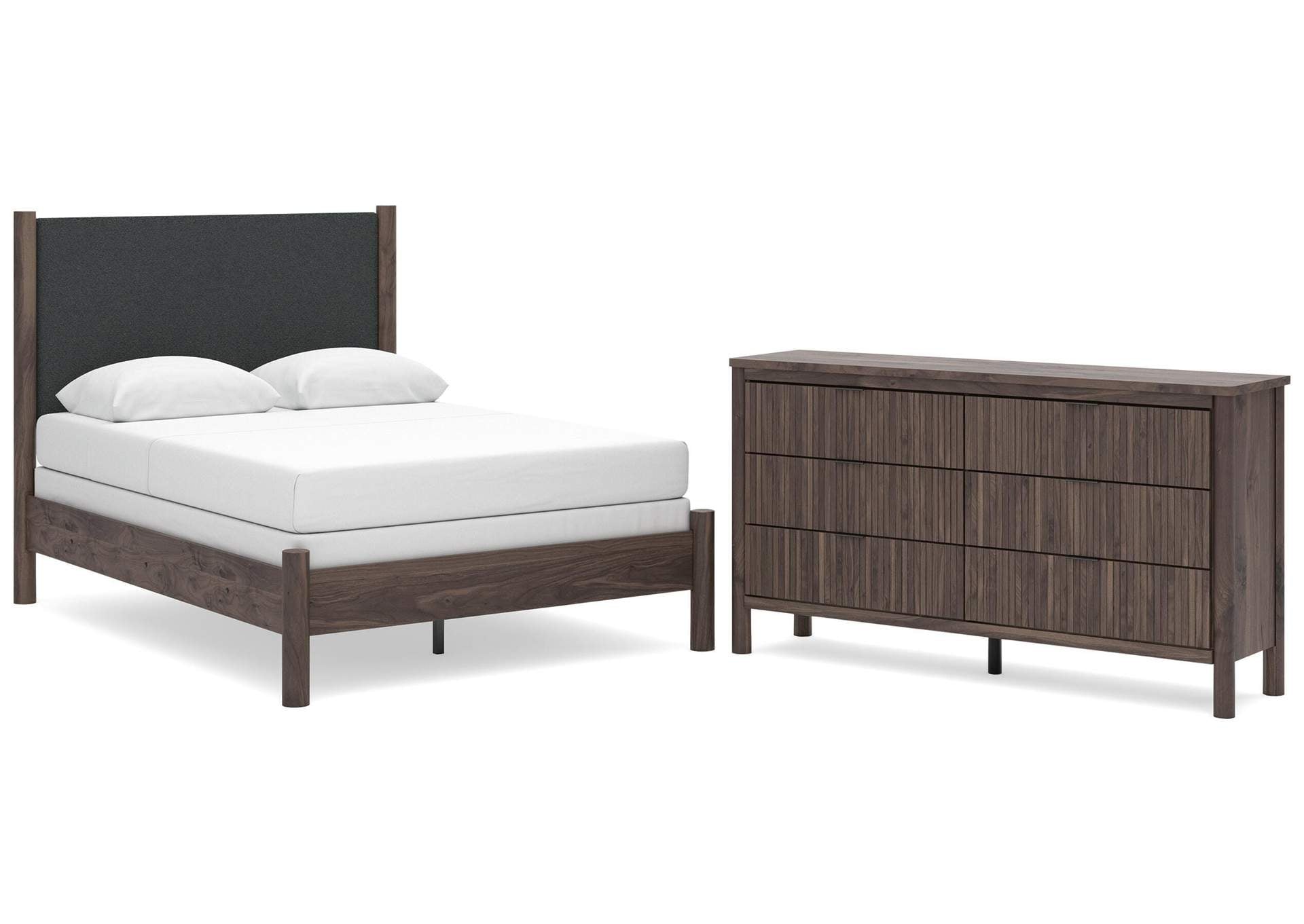 Cadmori Full Upholstered Panel Bed and Dresser