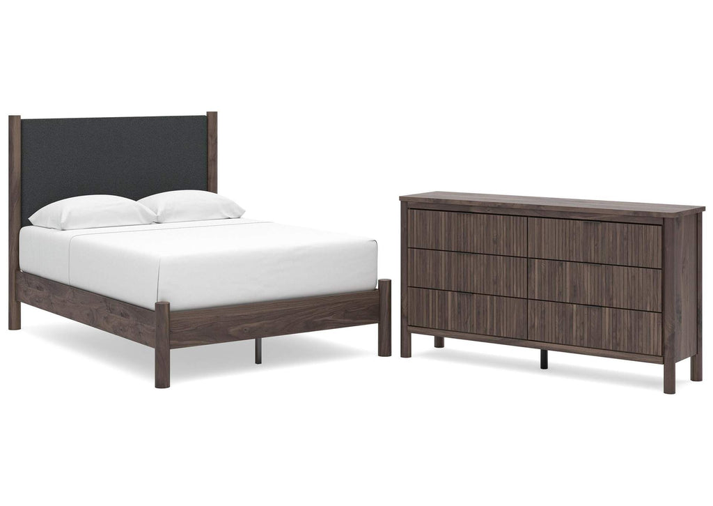 Cadmori Full Upholstered Panel Platform Bed and Dresser