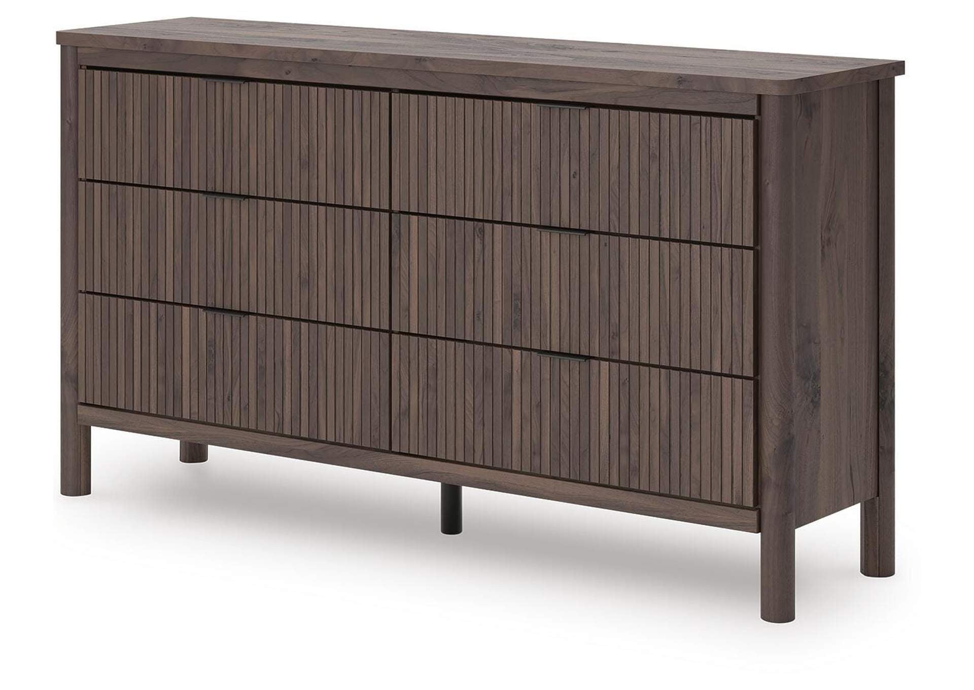 Cadmori Twin Upholstered Panel Platform Bed, Dresser and Chest angled view