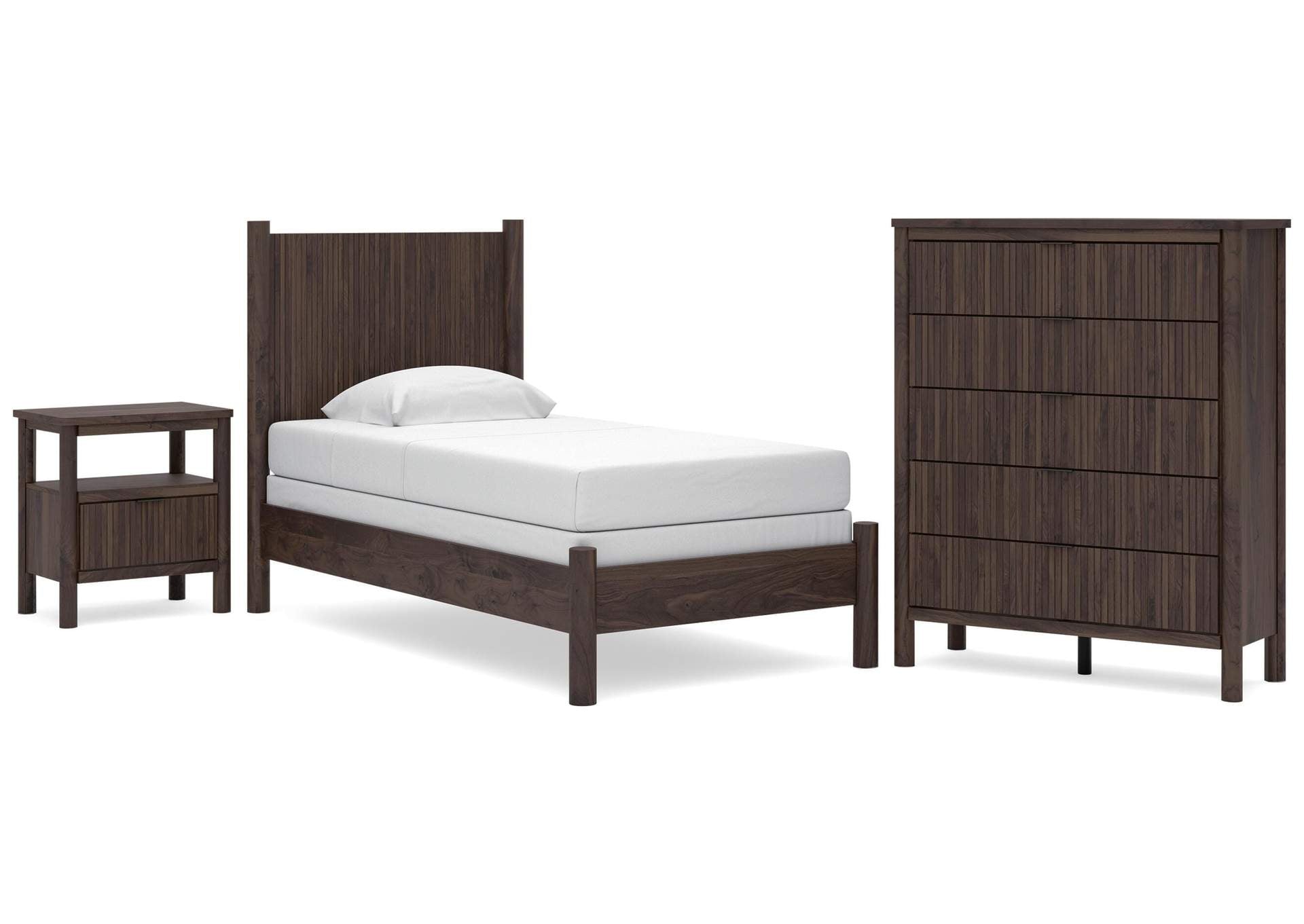 Cadmori Twin Panel Bed, Chest and Nightstand