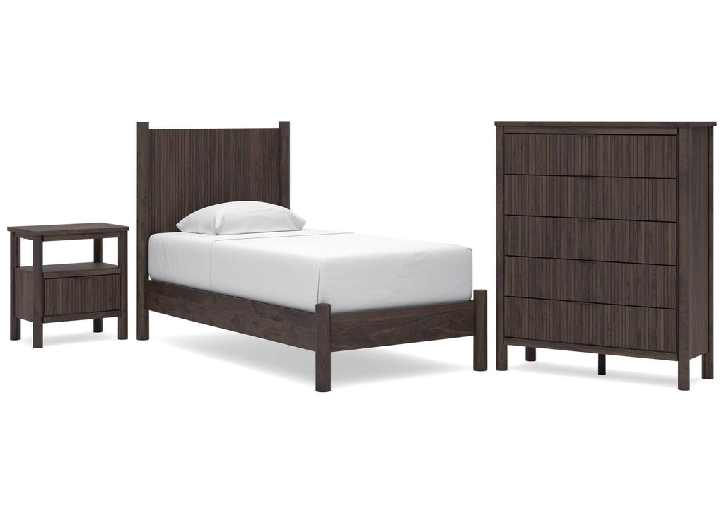 Cadmori Twin Panel Platform Bed, Chest and Nightstand