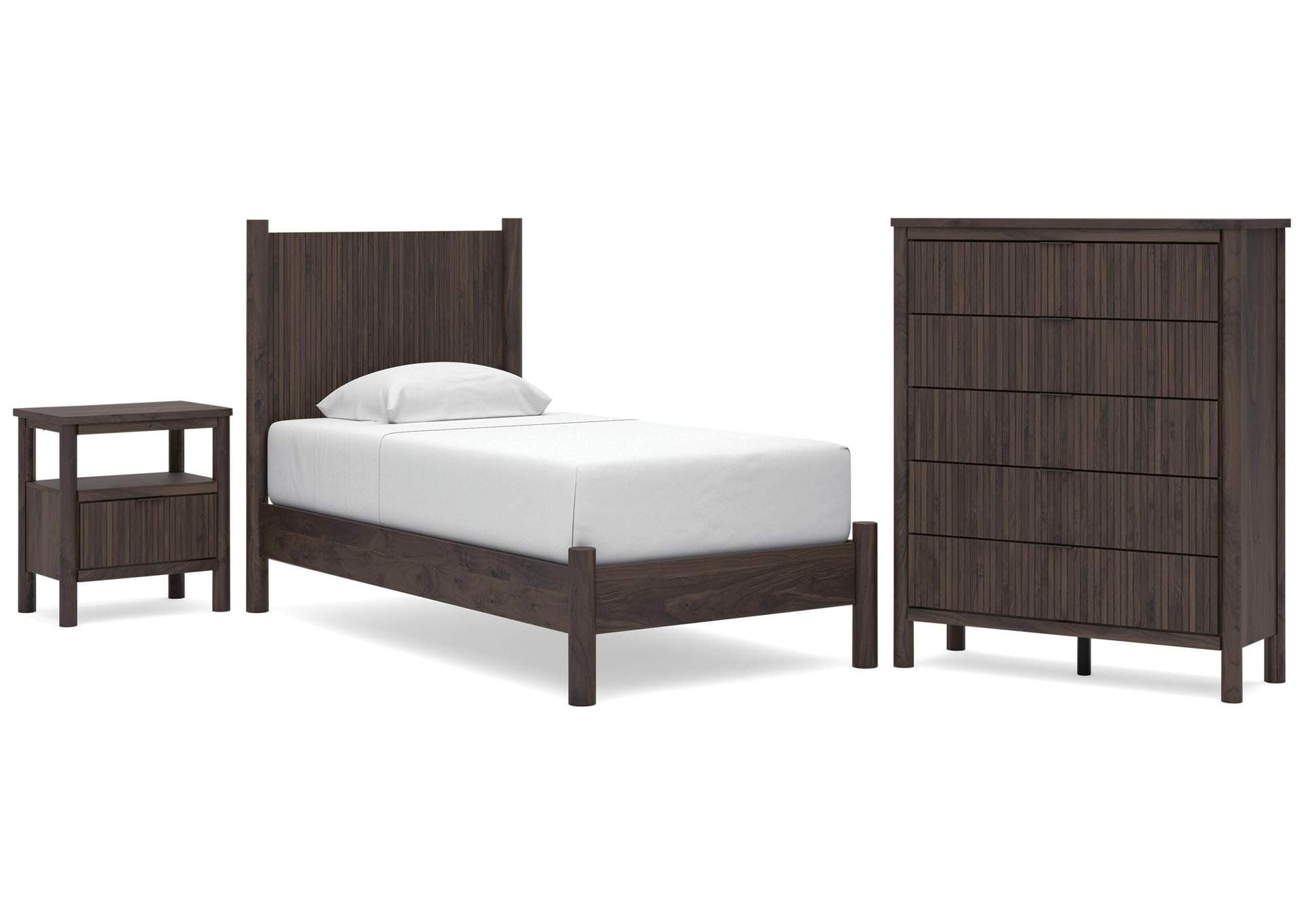 Cadmori Twin Panel Platform Bed, Chest and Nightstand