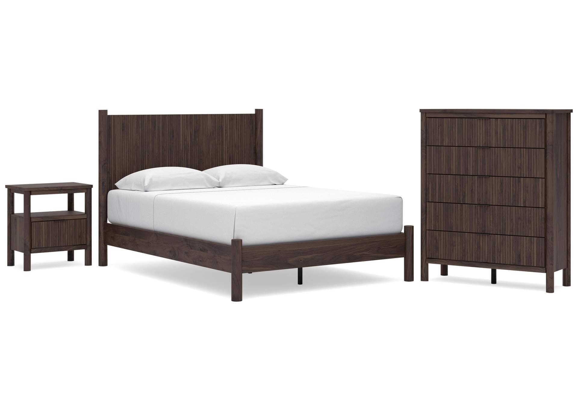 Cadmori Queen Panel Platform Bed, Chest and Nightstand
