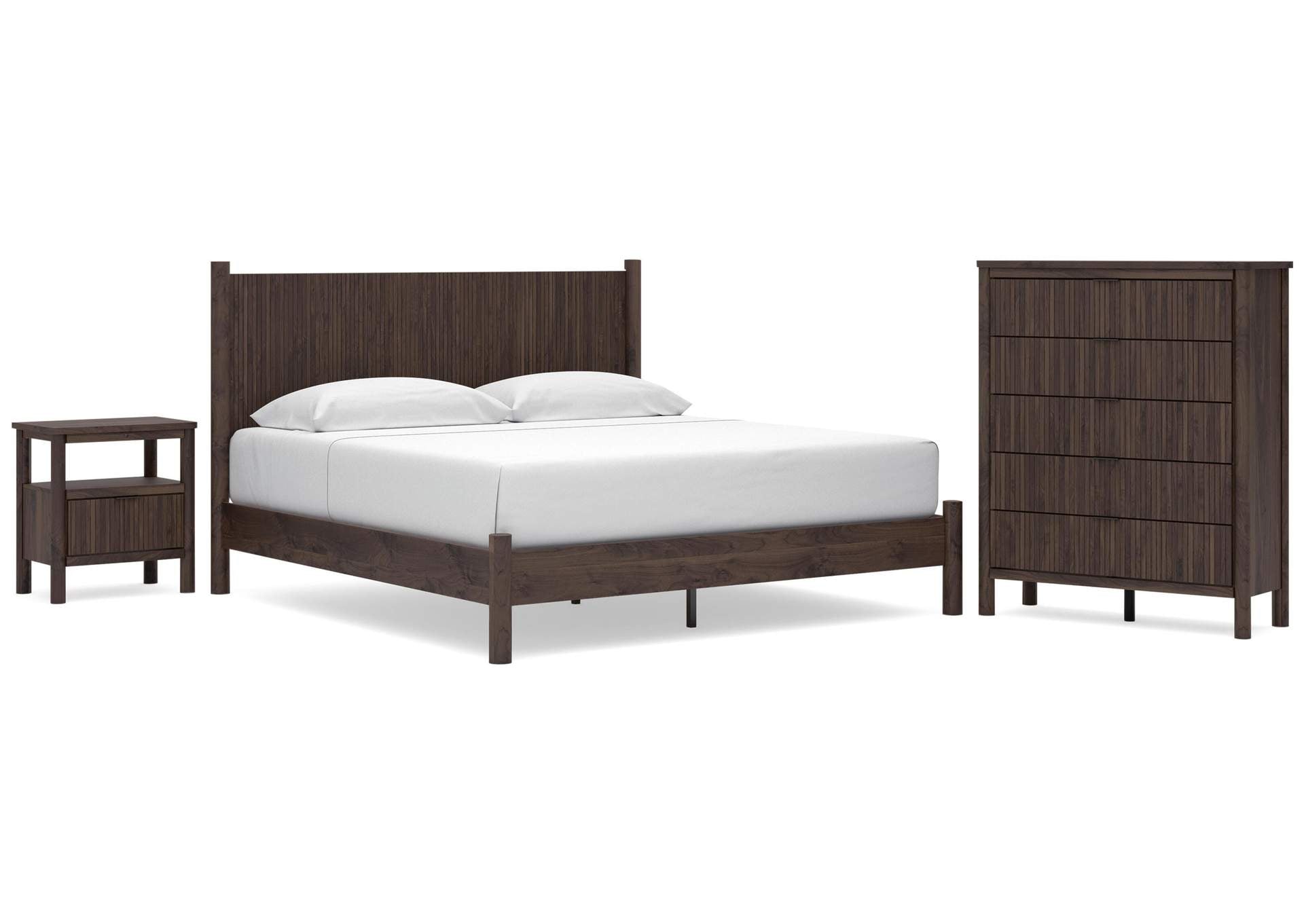 Cadmori King Panel Platform Bed, Chest and Nightstand
