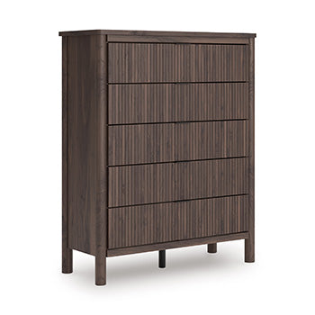 Pamytta Wide Chest of Drawers in Brown, angle view