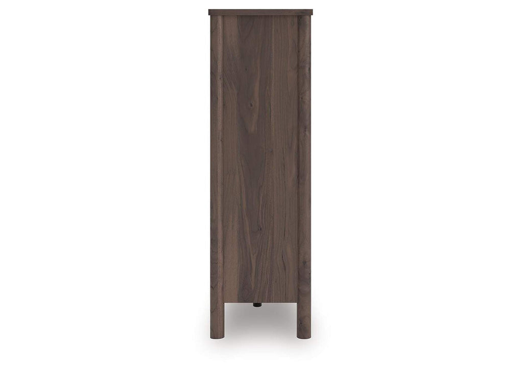Cadmori Queen Upholstered Panel Bed, Dresser, Mirror and Nightstand side view