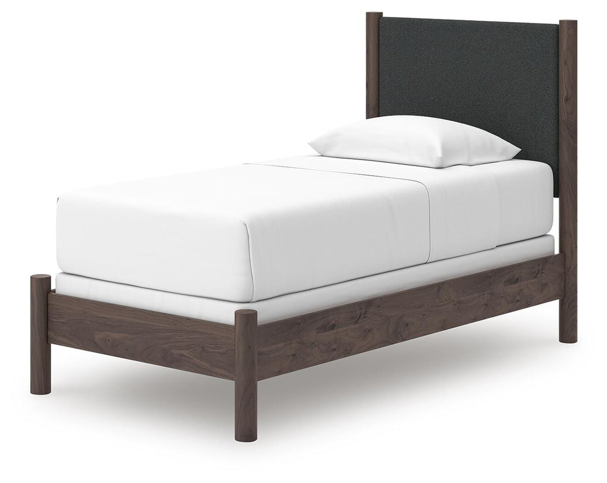 Pamytta Twin Upholstered Panel Bed in Brown, angle view