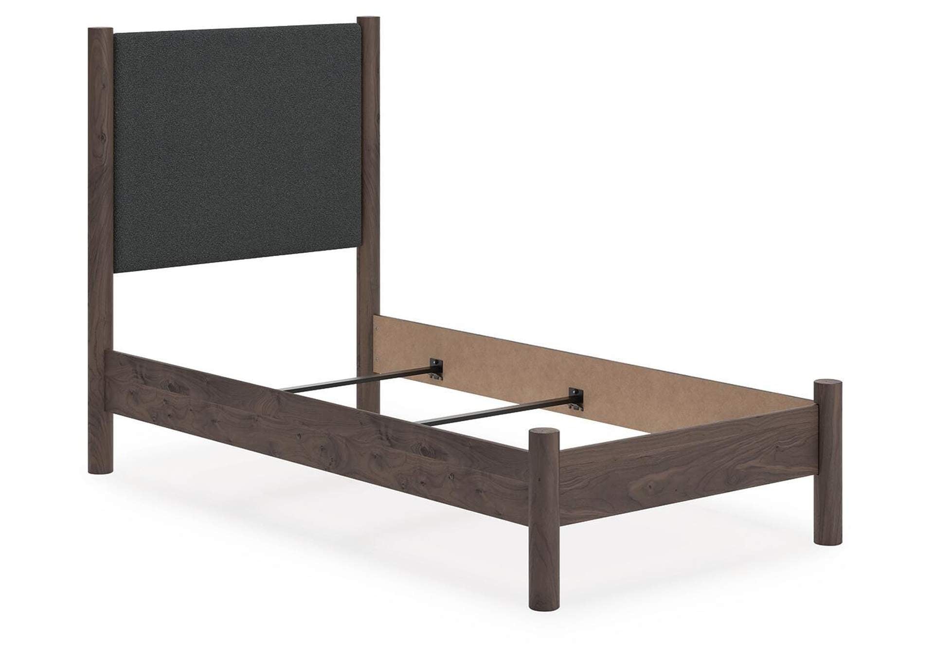 Cadmori Twin Upholstered Panel Bed, Dresser, Mirror and Chest angled view