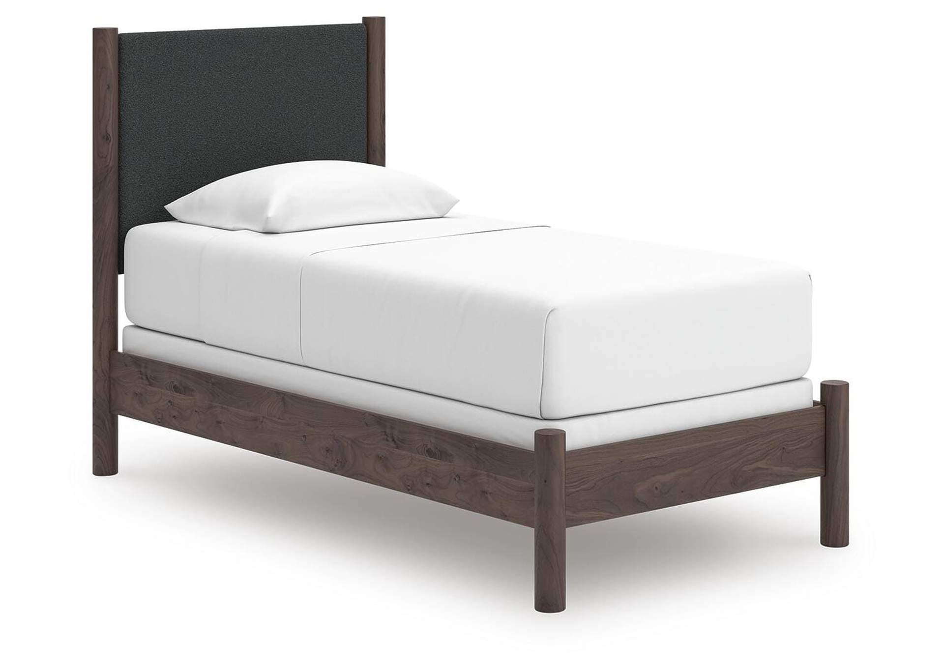 Cadmori Twin Upholstered Panel Bed, Dresser, Mirror and Chest angled view