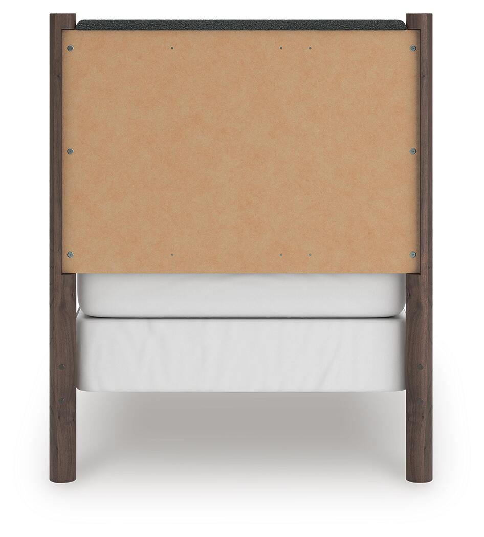 Pamytta Twin Upholstered Panel Bed in Brown, back view