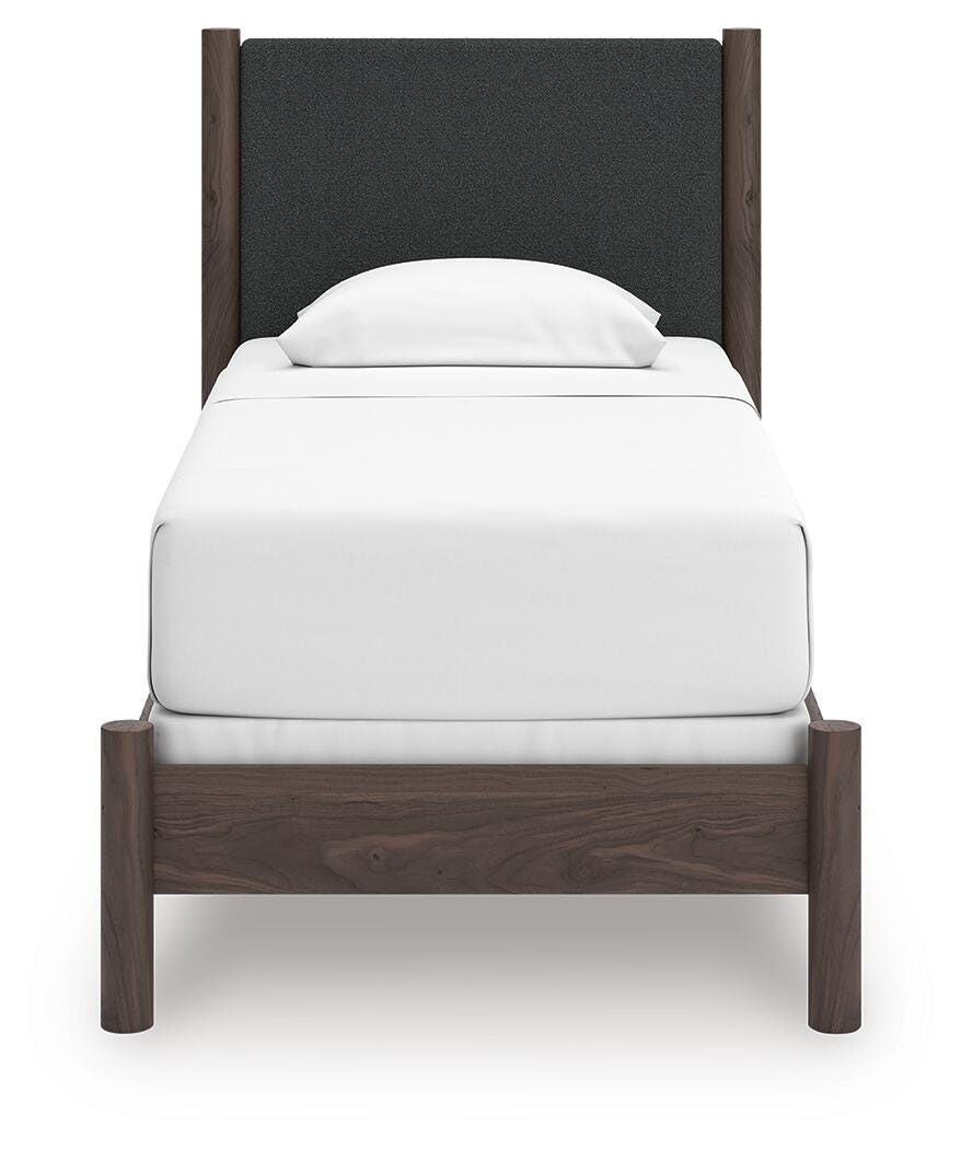 Pamytta Twin Upholstered Panel Bed in Brown, front view