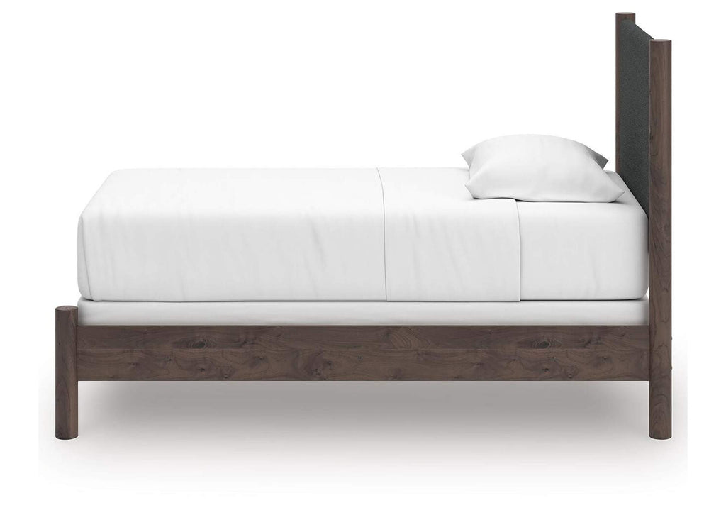 Cadmori Twin Upholstered Panel Bed, Dresser and Mirror side view