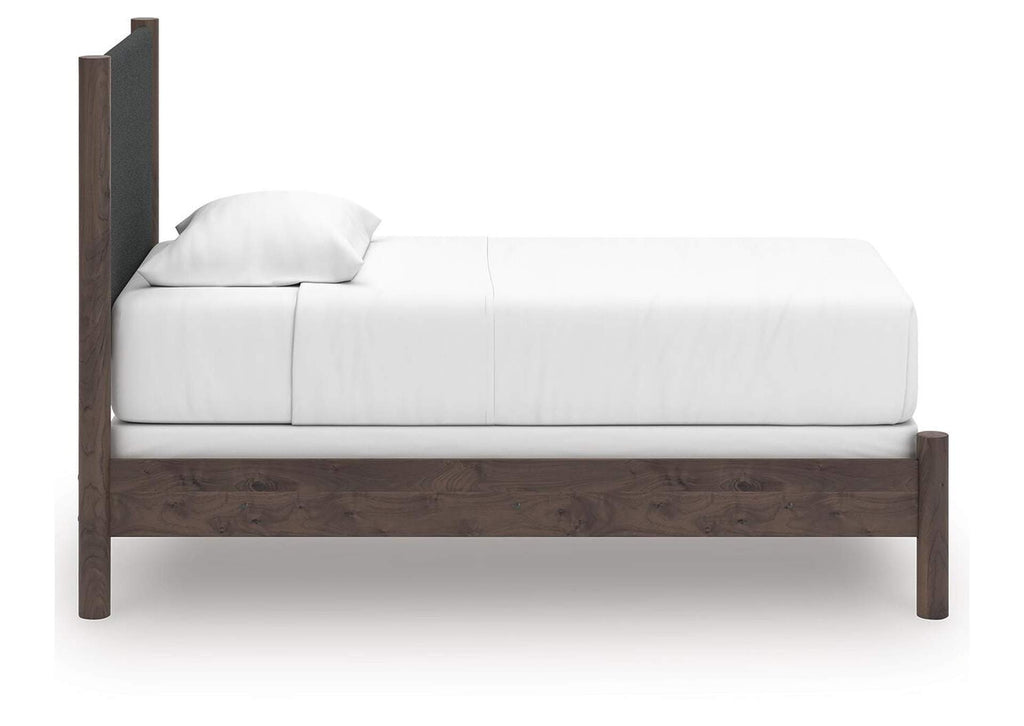 Cadmori Twin Upholstered Panel Bed, Chest and Nightstand side view