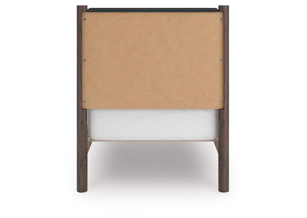 Cadmori Twin Upholstered Panel Platform Bed, Dresser, Mirror and Chest