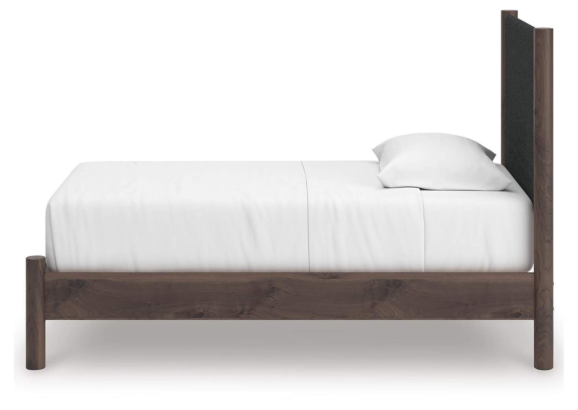 Cadmori Twin Upholstered Panel Platform Bed, Chest and Nightstand side view