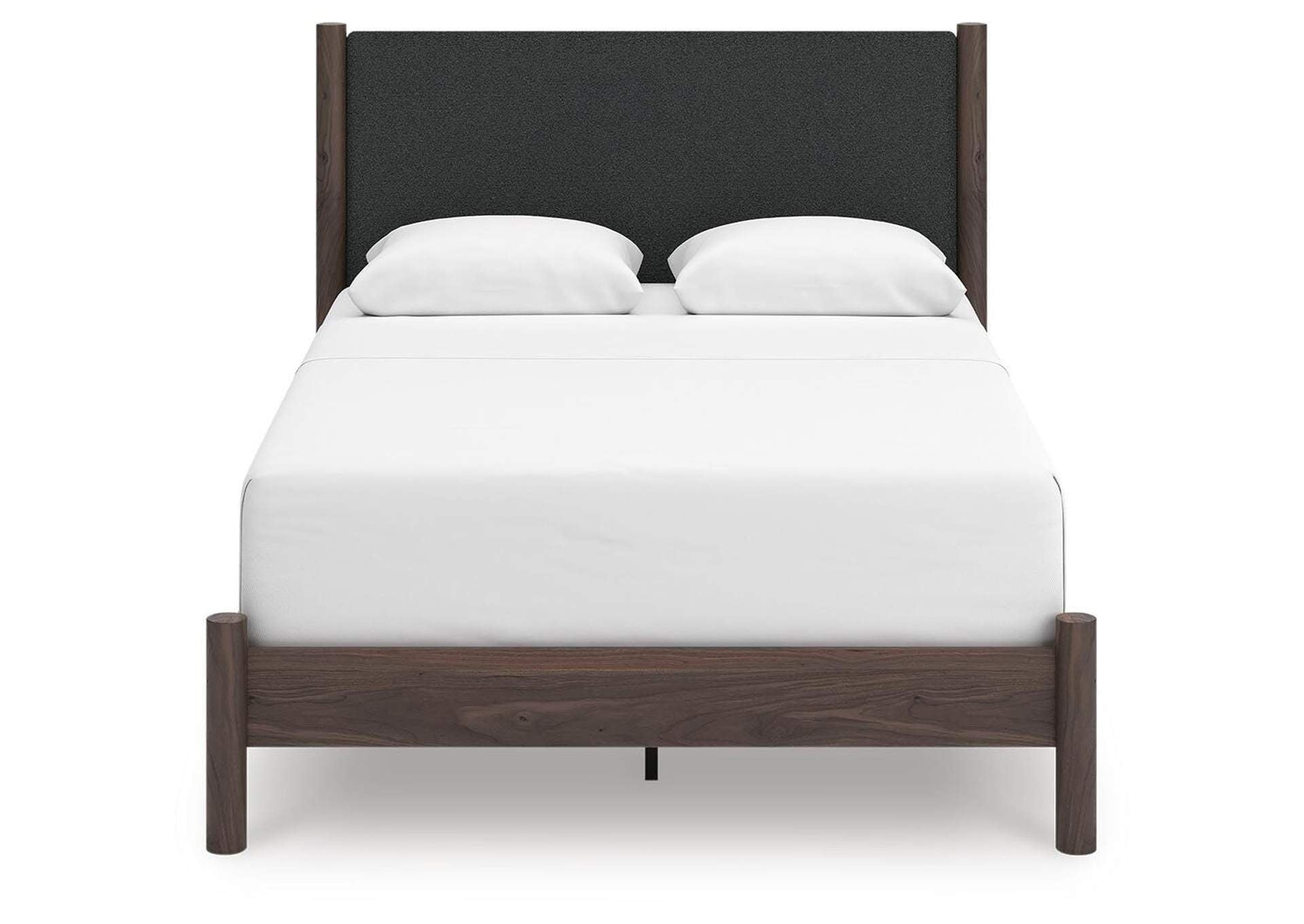 Cadmori Queen Upholstered Panel Bed, Dresser, Mirror and Nightstand front view