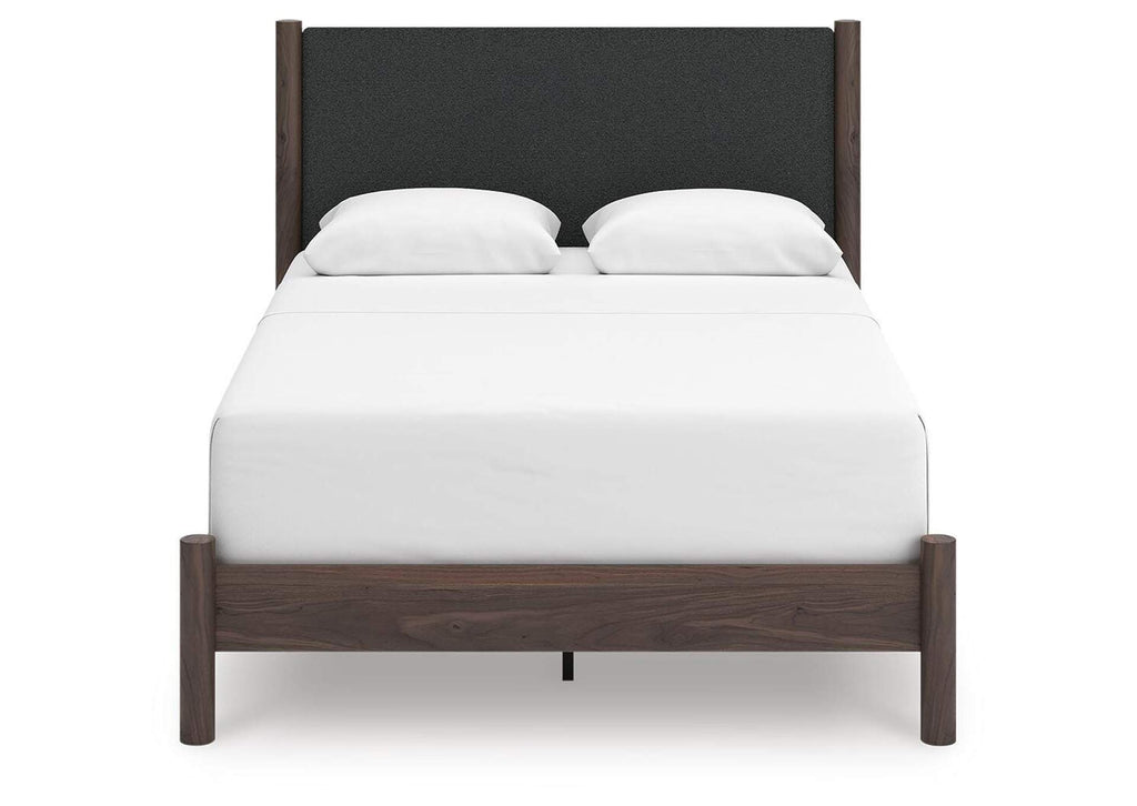 Cadmori Queen Upholstered Panel Bed, Dresser and Mirror