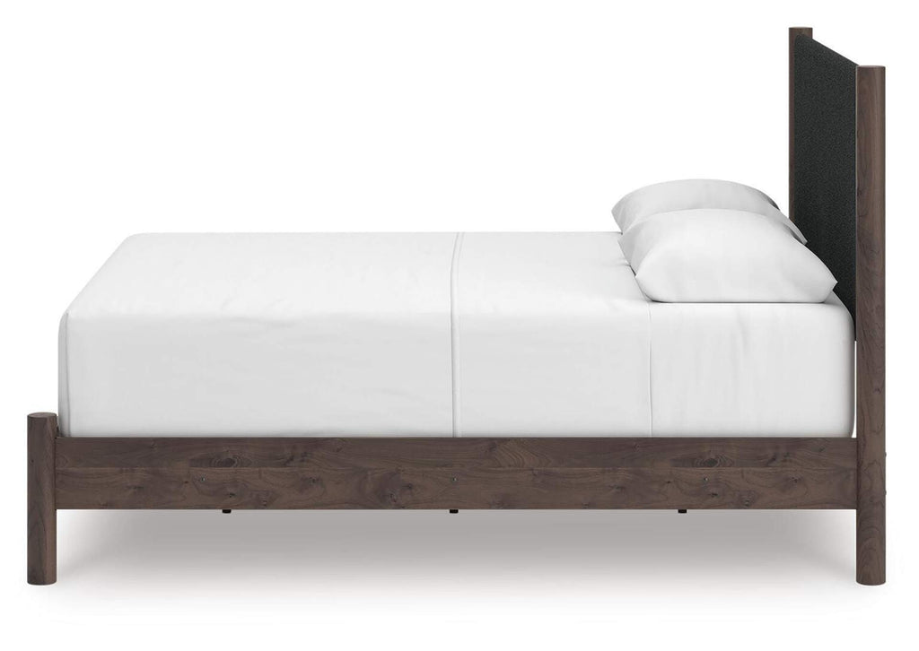 Cadmori Queen Upholstered Panel Bed, Dresser and Chest side view